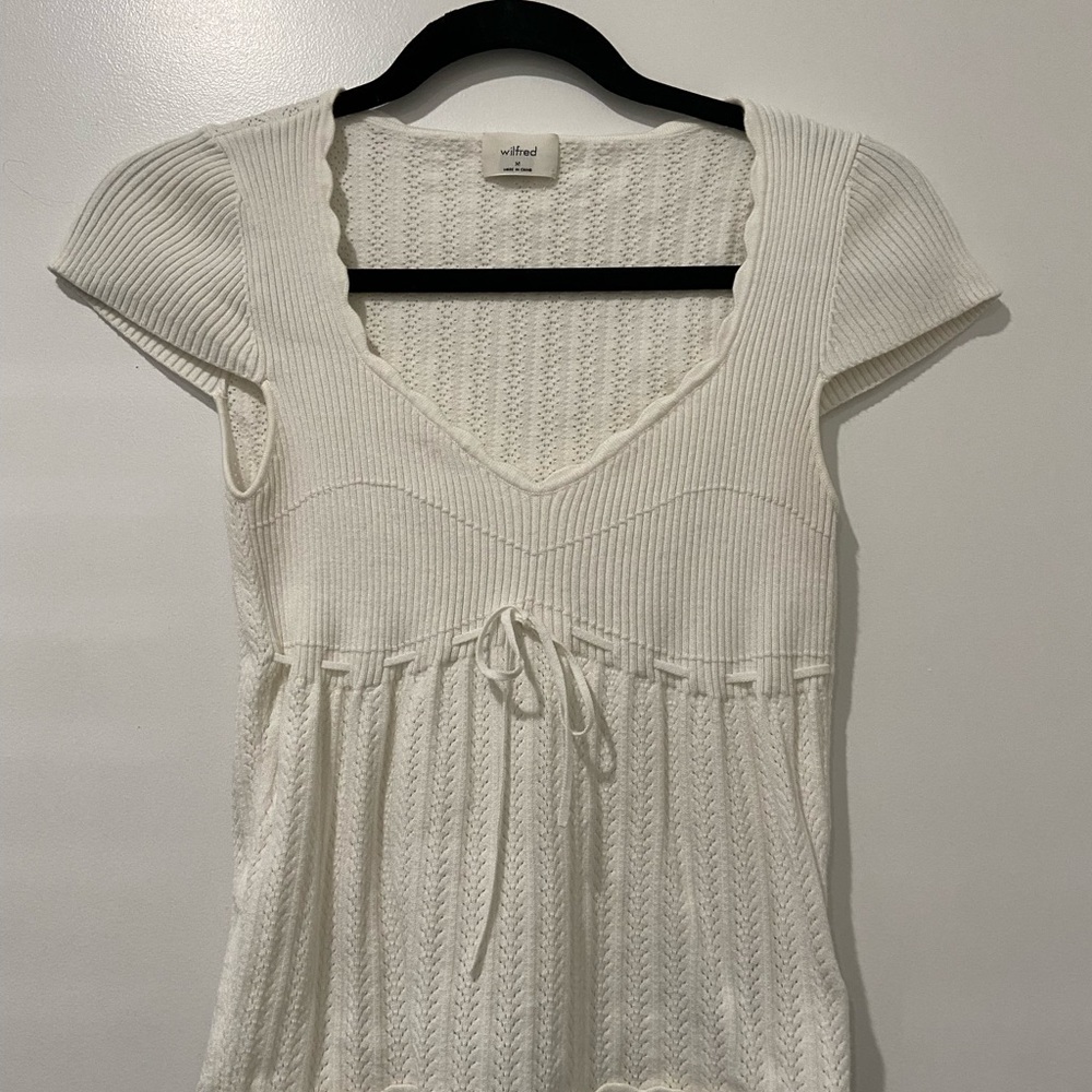 Aritzia Soloist Short-sleeve Cream Ribbed Knit Top - Picture 4 of 5
